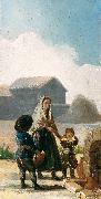 Francisco de Goya A woman and two children by a fountain painting